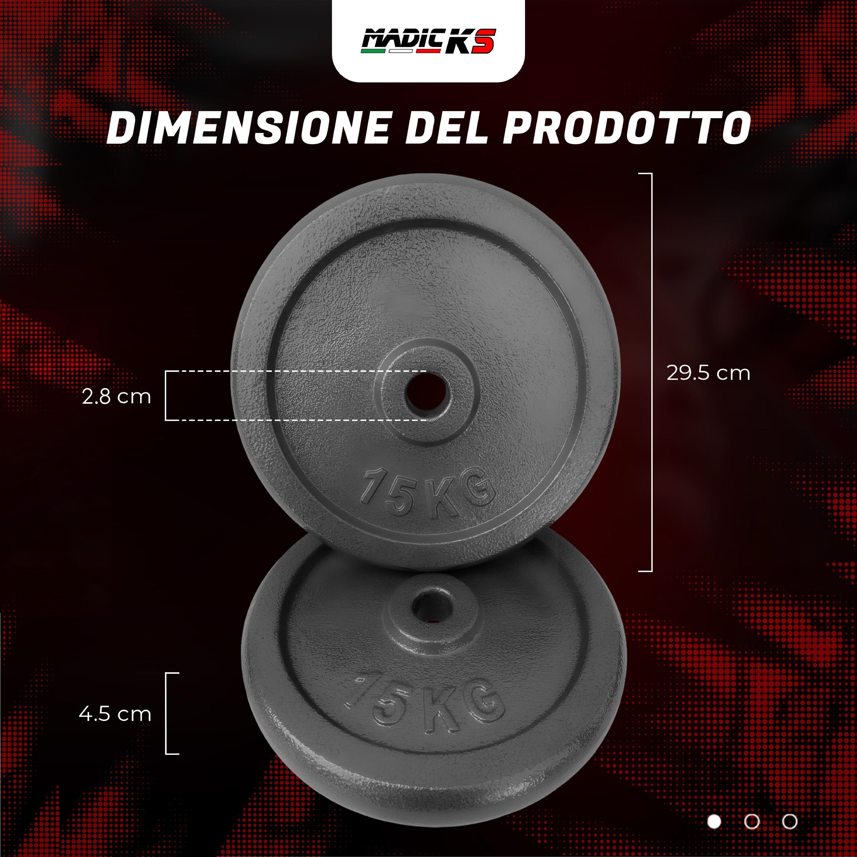 Disco Ghisa Nero 15 Kg Foro ø28mm Per Bilanciere Manubri Palestra Home Fitness 2/5