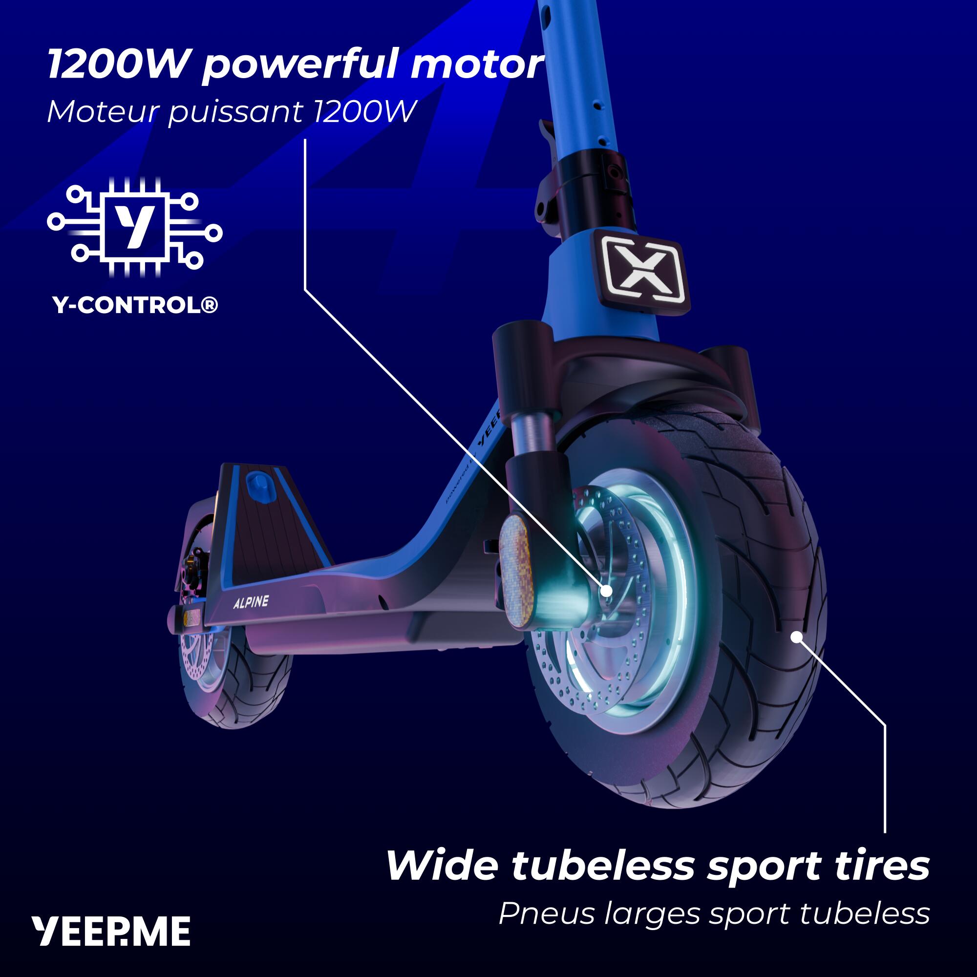 Trottinette électrique ALPINE 100A GT - 1200W 10'' 60km Freins à disques - Bleu 3/8