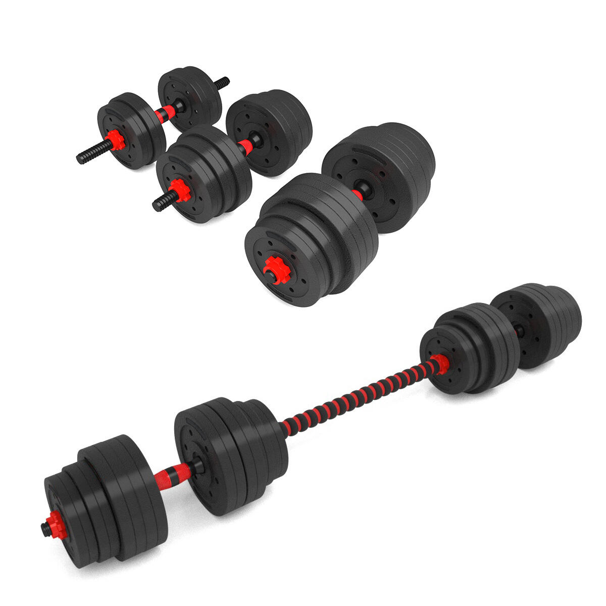 Set Haltères/haltère 27,2 Kg Réglable – 12 Disques, Poignées Et Connecteur, 2-en-1 Pour Musculation à La Maison