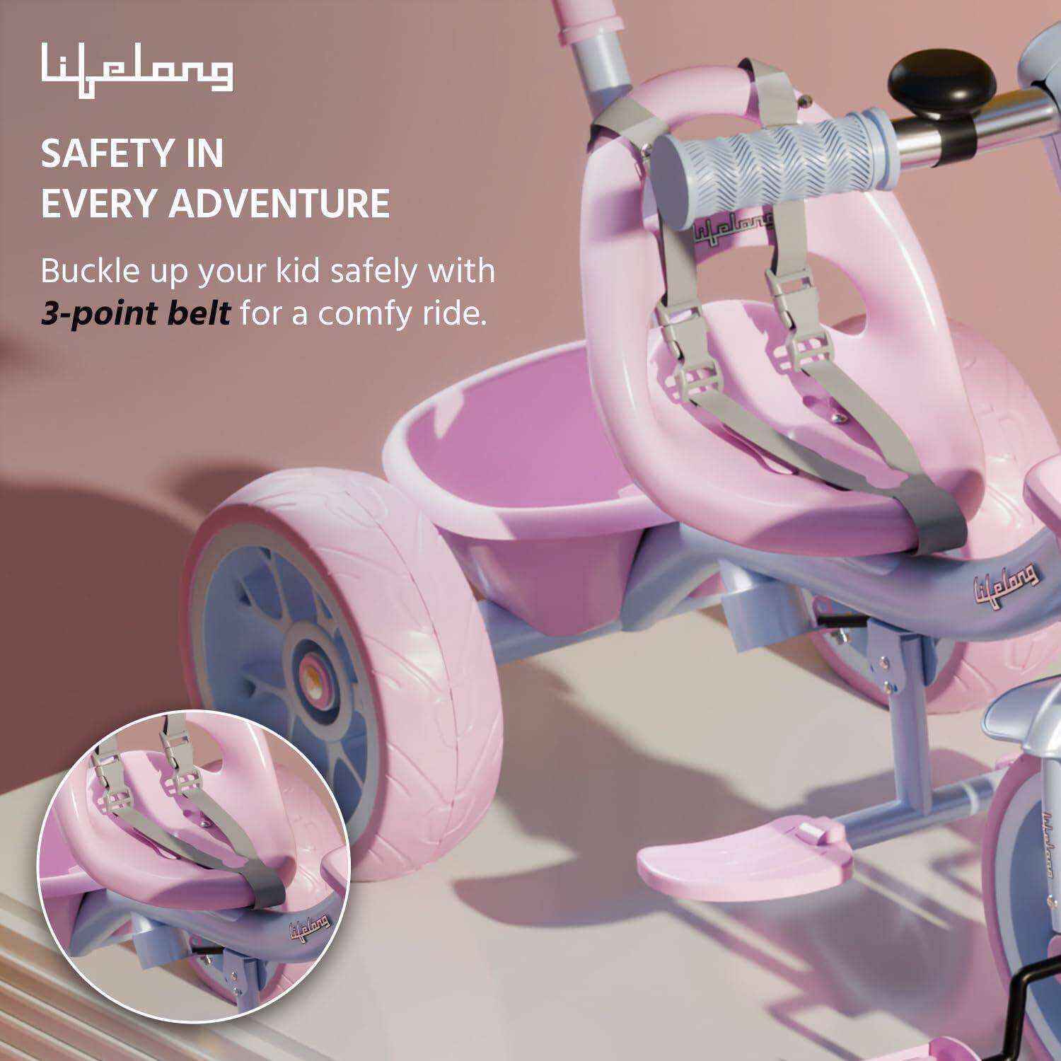 Lifelong Trike Cycle for Kids Cycle 2 - 5 years - Tricycles for Boy & Girl - Baby cycle - bicycle for kids - Bike with 3 EVA Wheels, Bell & Basket -Durable tricycle with Parental Control 30kg Capacity -  2
