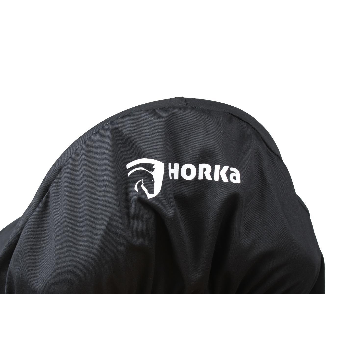 Paardenzadelhoes met logo's Horka 2/2