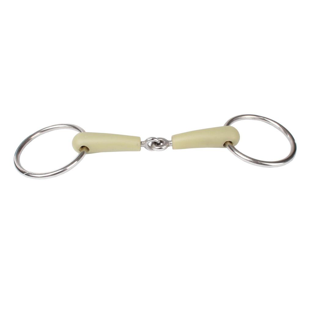 Cheek pieces with double rings for horse with jointed mouthpiece, apple flavour