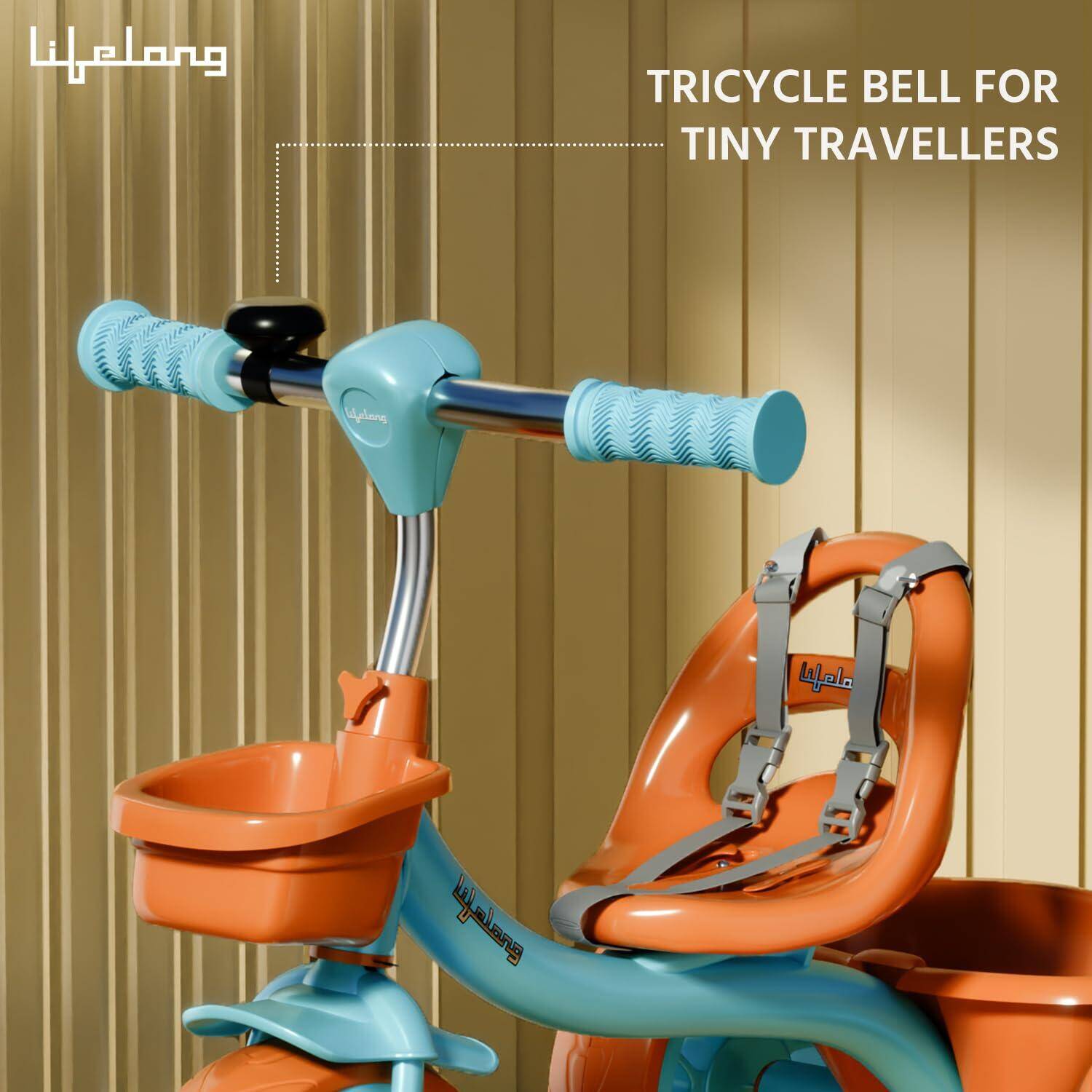 Lifelong Trike Cycle for Kids Cycle 2-5 Years | Tricycles for Boy&Girl | Baby Cycle | Bicycle for Kids | Bike for Kids with 3 Eva Wheels, Bell & Basket for Toys -30Kg Capacity (Green & Tan) -  2