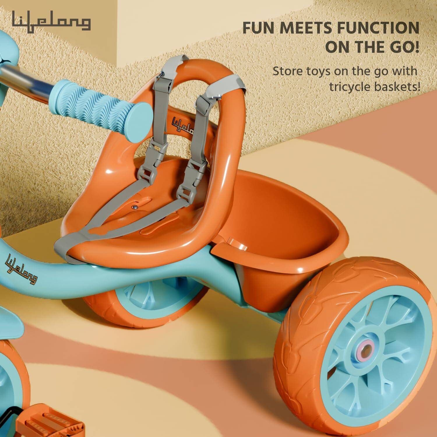 Lifelong Trike Cycle for Kids Cycle 2-5 Years | Tricycles for Boy&Girl | Baby Cycle | Bicycle for Kids | Bike for Kids with 3 Eva Wheels, Bell & Basket for Toys -30Kg Capacity (Green & Tan) -  5