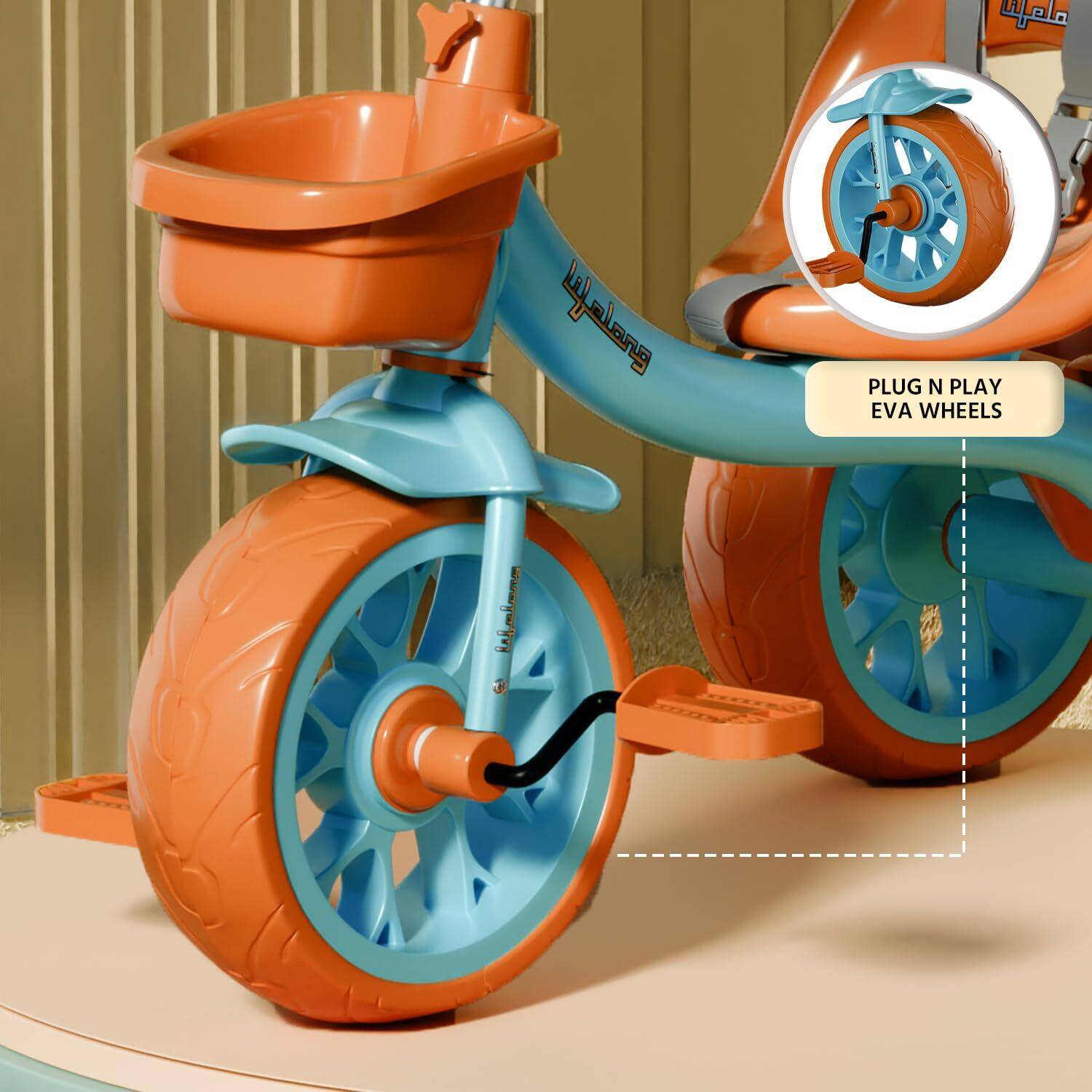 Lifelong Trike Cycle for Kids Cycle 2-5 Years | Tricycles for Boy&Girl | Baby Cycle | Bicycle for Kids | Bike for Kids with 3 Eva Wheels, Bell & Basket for Toys -30Kg Capacity (Green & Tan) -  4