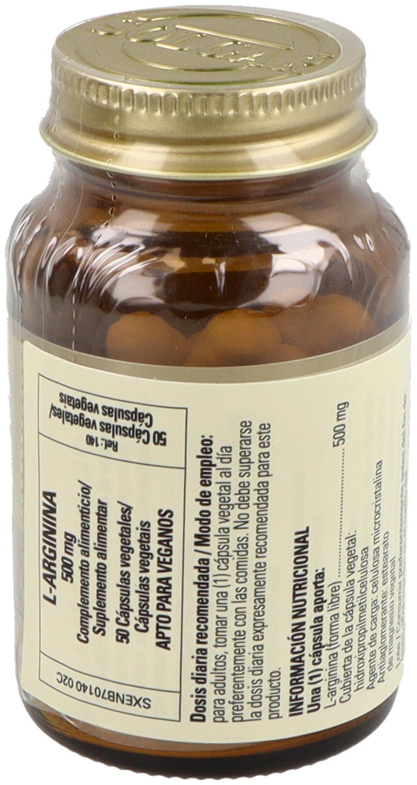 L-Arginina 500 mg 50 Cápsulas vegetales 2/3