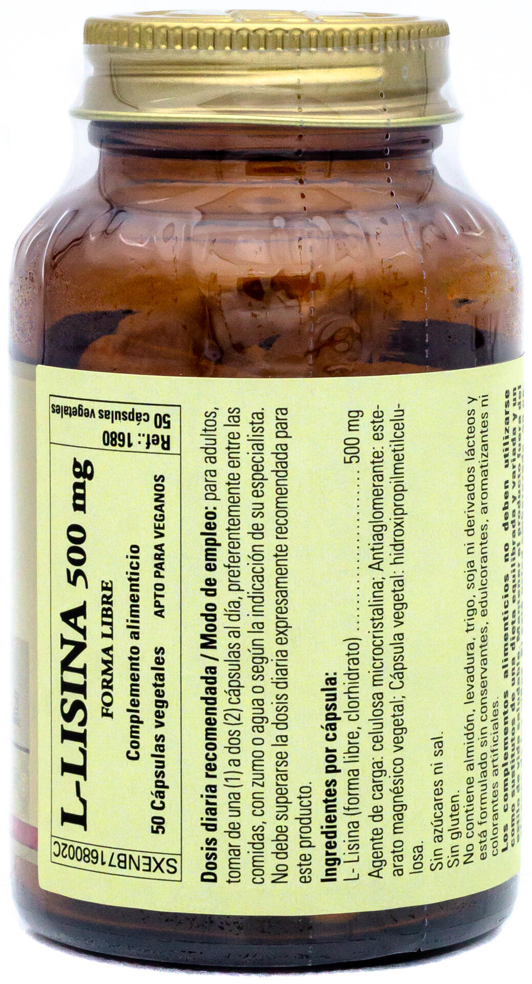L-Lisina 500 mg 50 Cápsulas vegetales 2/3