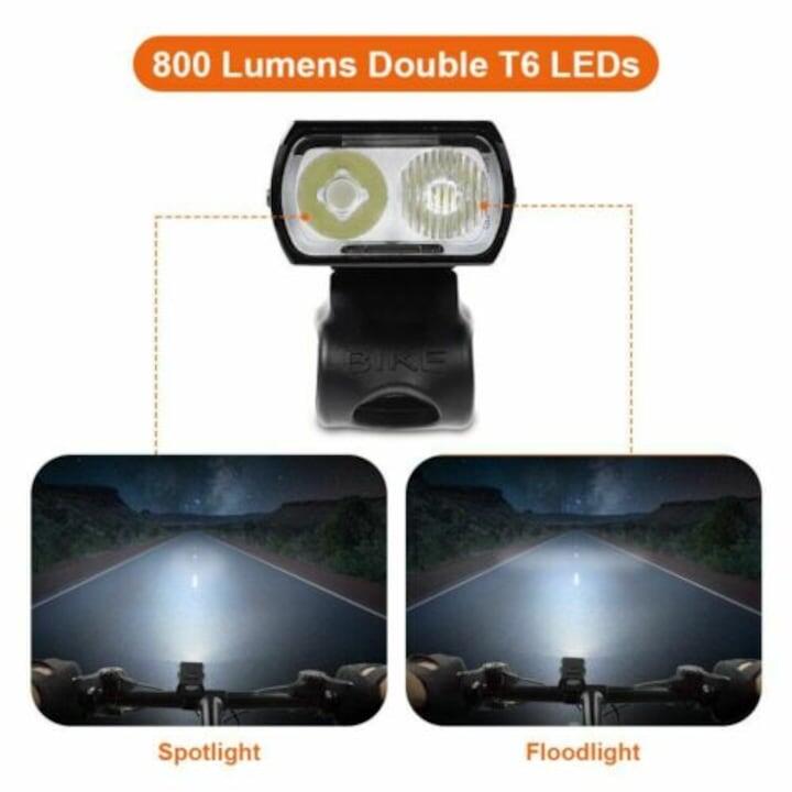 Far Aliaj Aluminiu 2 LED-uri, 6 moduri luminare, reincarcabil USB, negru