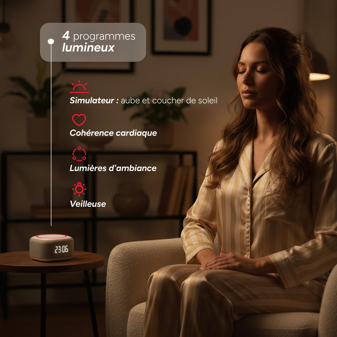 Réveil lumineux, Simulateur d'aube, Aide à l'endormissement et à la relaxation. 4/7