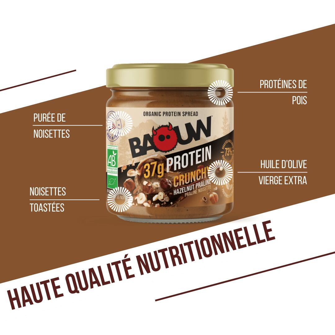 Pâte à tartiner BIO protéinée Crunchy, goût intense chocolat-noisettes, 200 g. 3/7