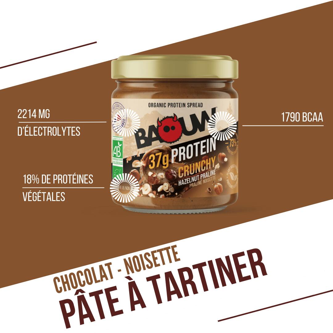 Pâte à tartiner BIO protéinée Crunchy, goût intense chocolat-noisettes, 200 g. 2/7