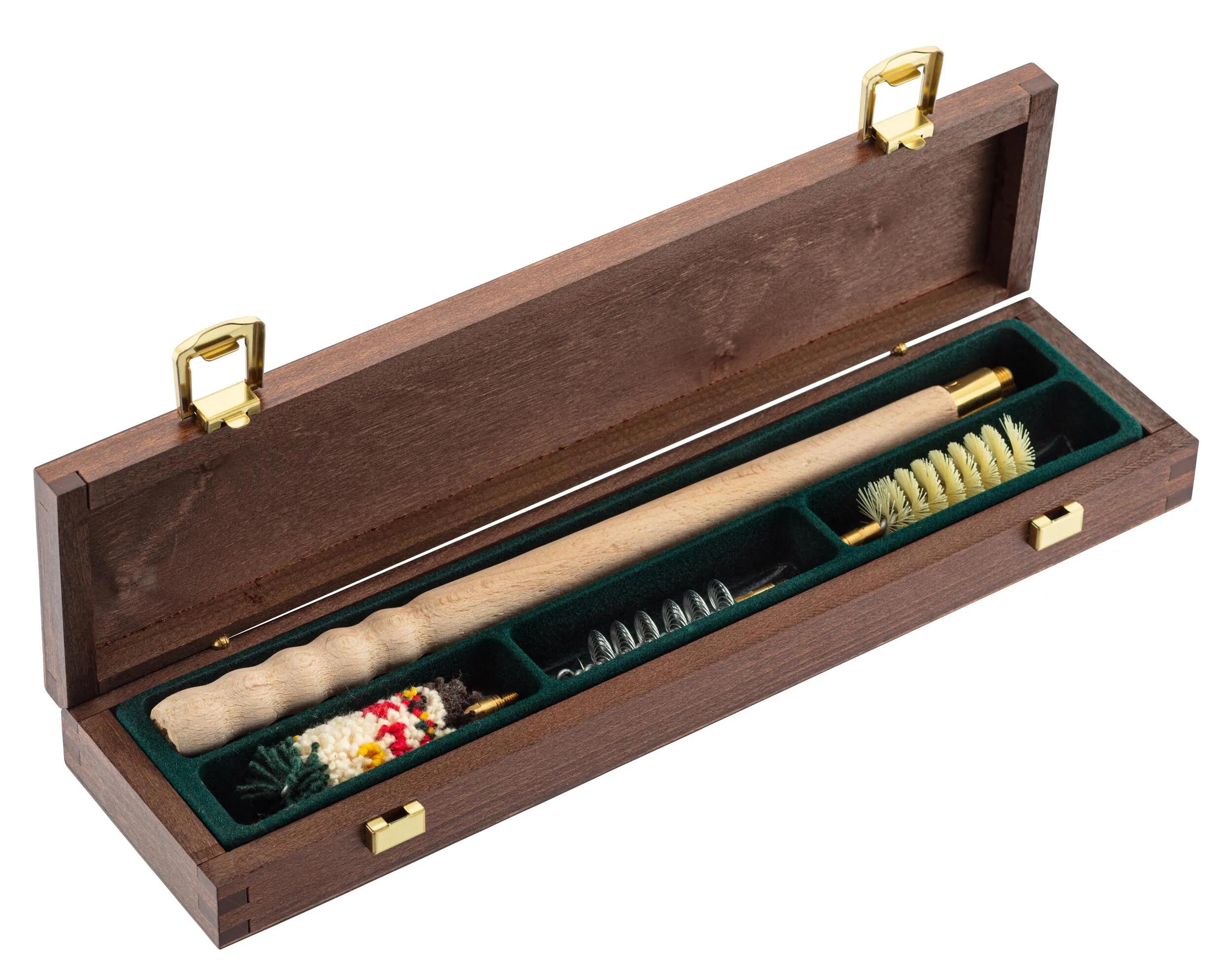 Coffret de Nettoyage En Bois Pour Fusil Calibre 16 1/4