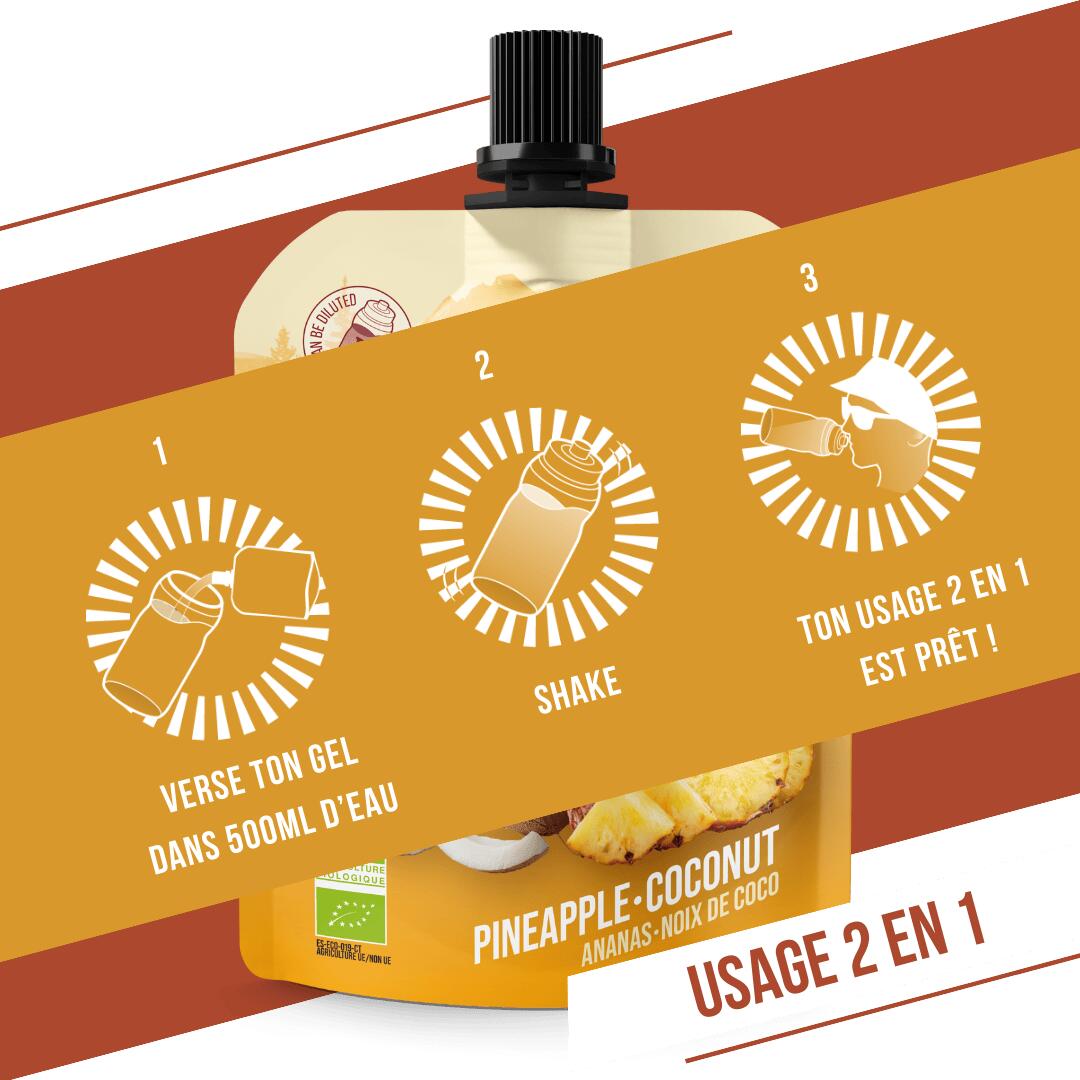 Gel BIO Ananas e Cocco 85 g, pronto da consumare e facile da portare. 6/7
