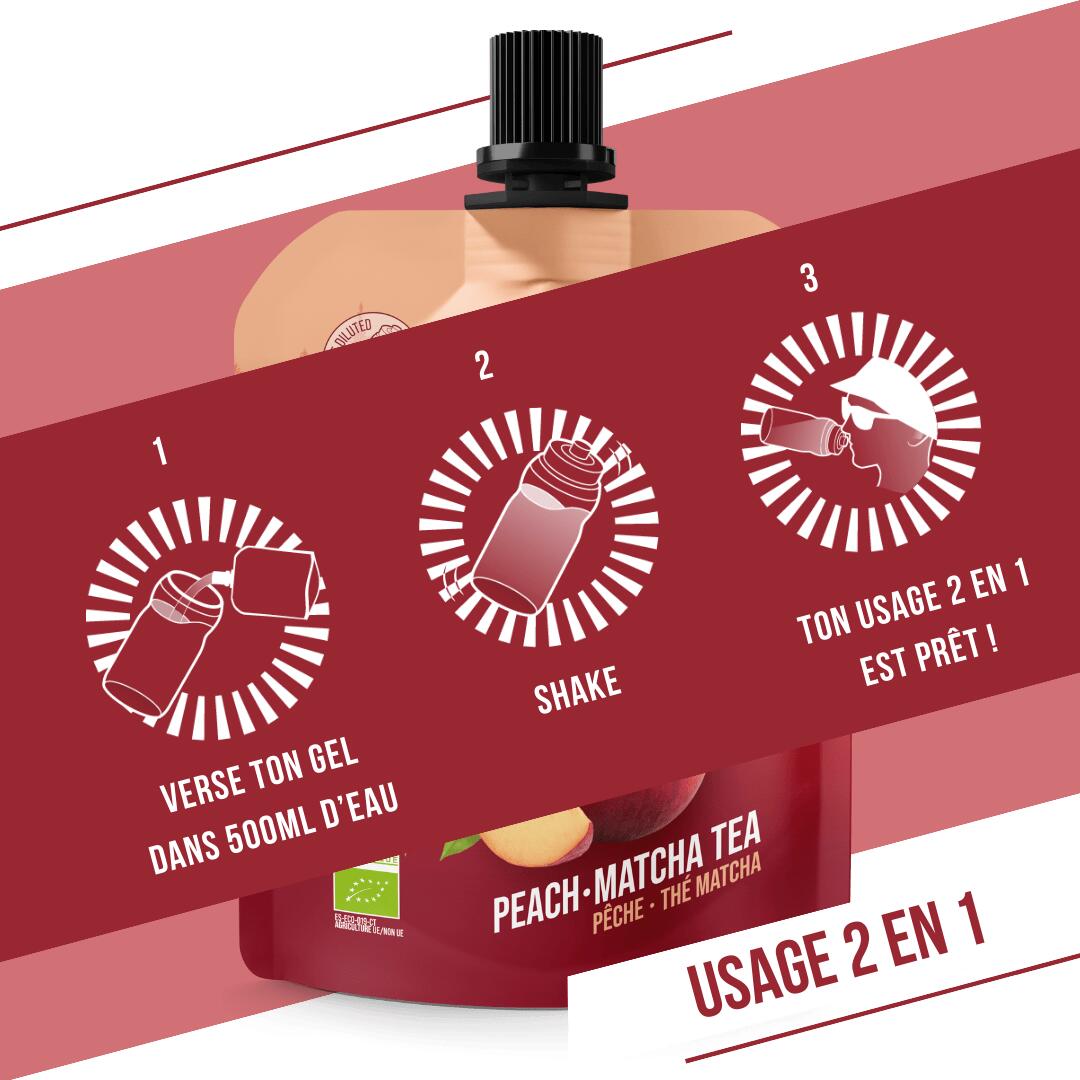 Pèche & matcha energy gel 85 g sachet, soft texture, 6/7