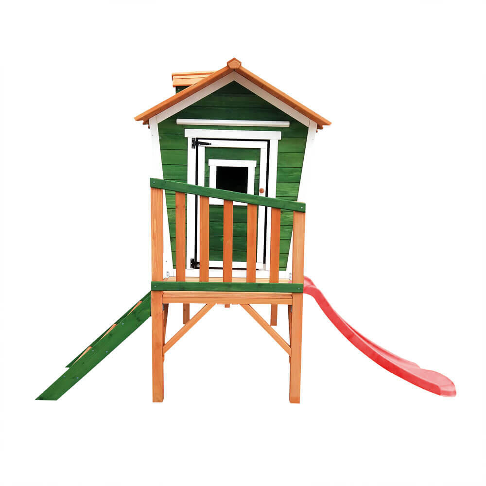Casita de juegos sobre pilotes PINO con tobogán incluido - Verde 5/7