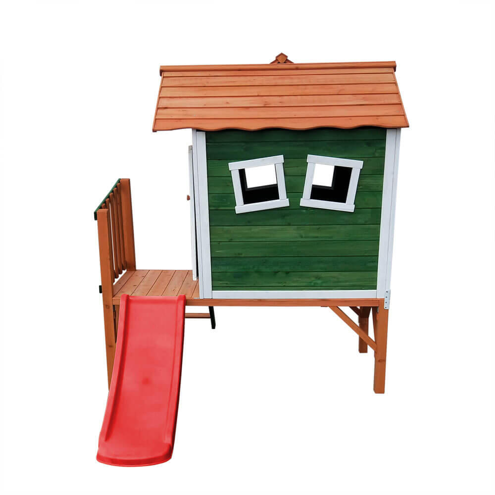 Casita de juegos sobre pilotes PINO con tobogán incluido - Verde 4/7