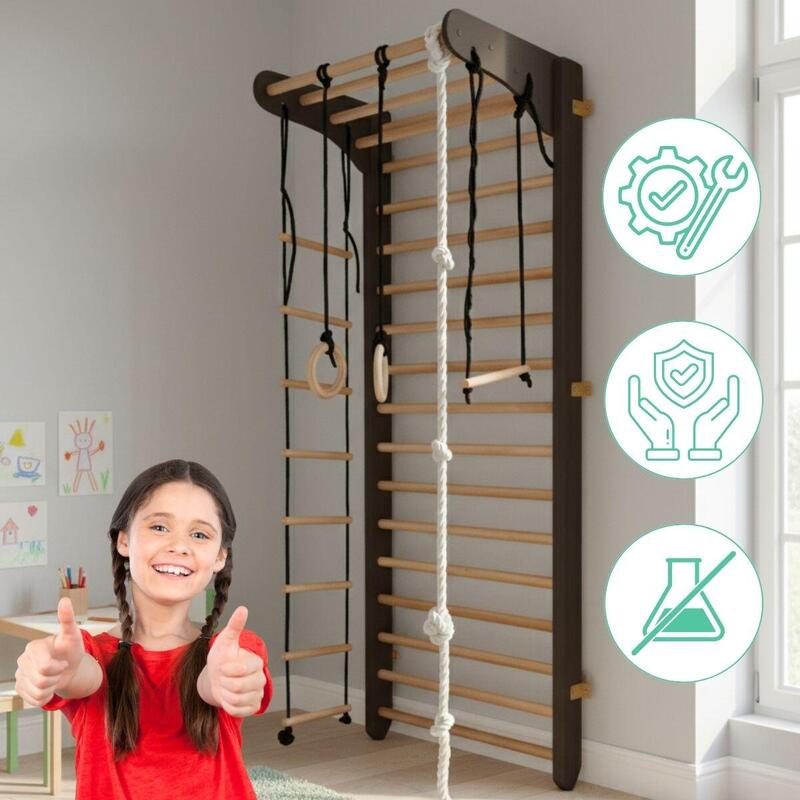 Copii Fitness Spalier Gimnastică Scară Suedeză Lemn Kinder Sport Negru Set
