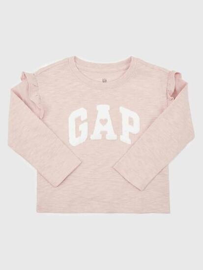 T-shirt bébé fille Gap manches longues logo et cœur rose