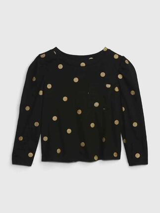 T-shirt bébé fille Gap manches longues à pois avec poche, noir