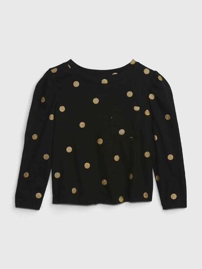 T-shirt bébé fille Gap manches longues à pois avec poche, noir