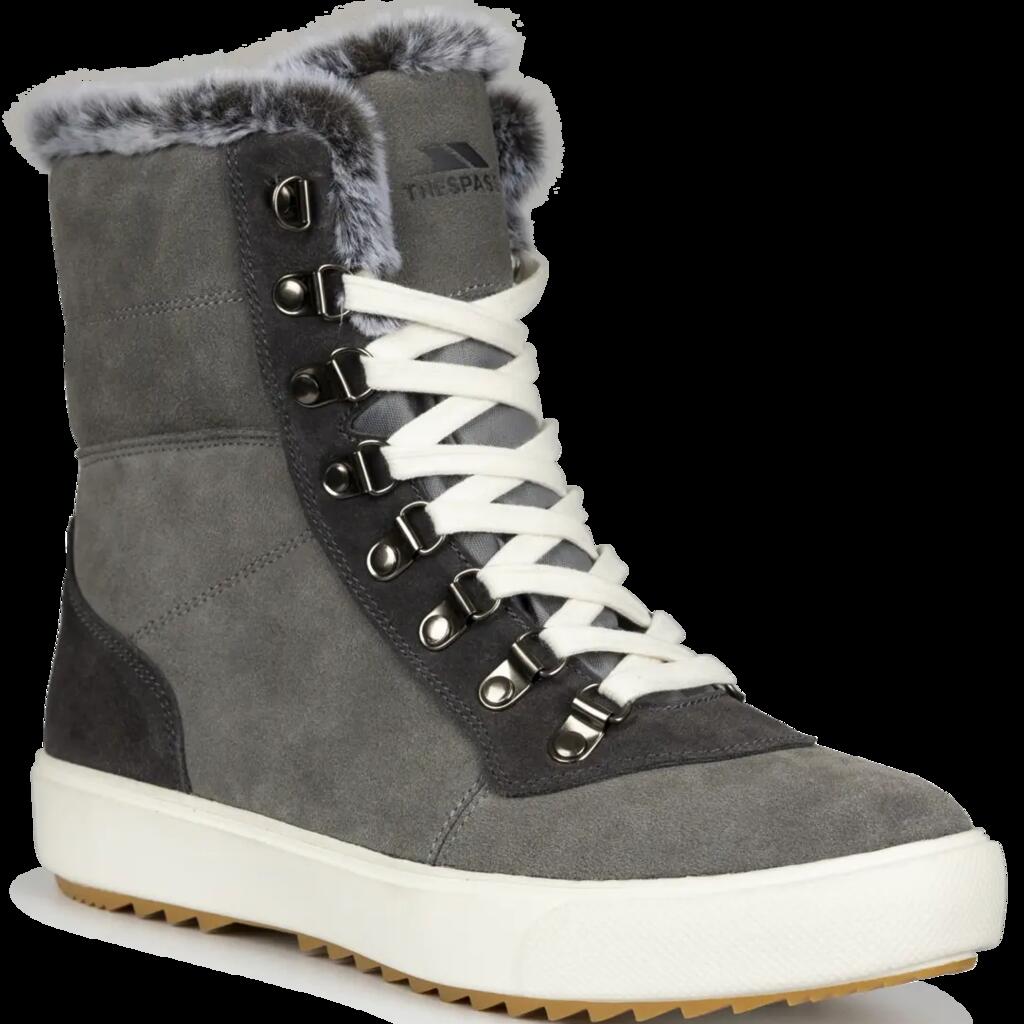 Trespass Korinna Women's Waterproof Suede Lace-Up Snow Boots Grey