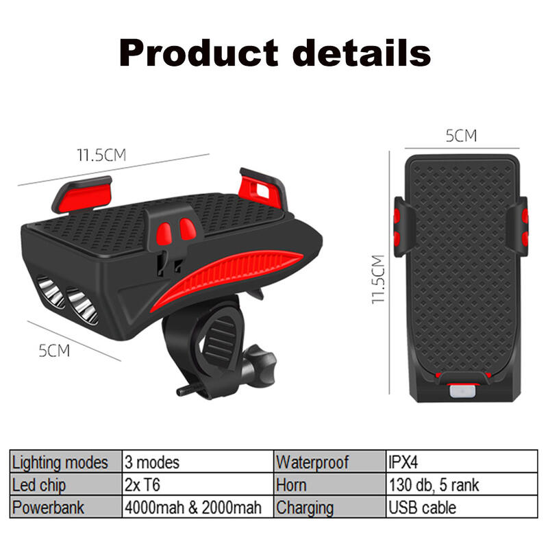 Far 2 leduri, suport bicicleta, 5 melodii, incarcator telefon