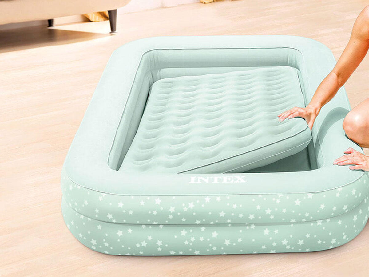 Matelas gonflable enfant 1 place étoilé bleu + gonfleur 2/5