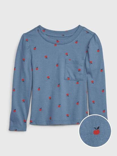 T-shirt bébé fille Gap manches longues, bleu à motif