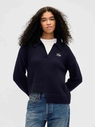 Pull asymétrique femme Gap en mélange laine bleu foncé