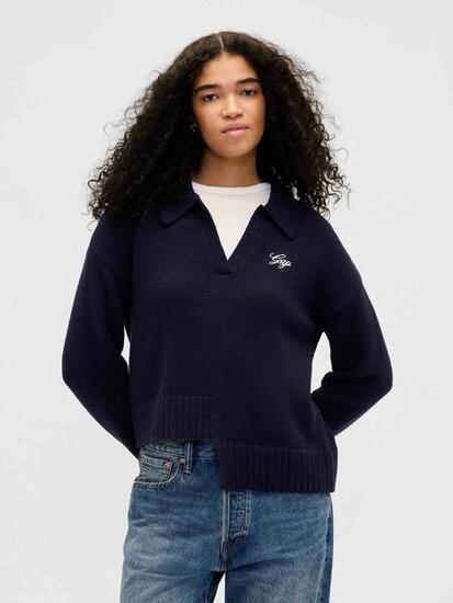Pull asymétrique femme Gap en mélange laine bleu foncé