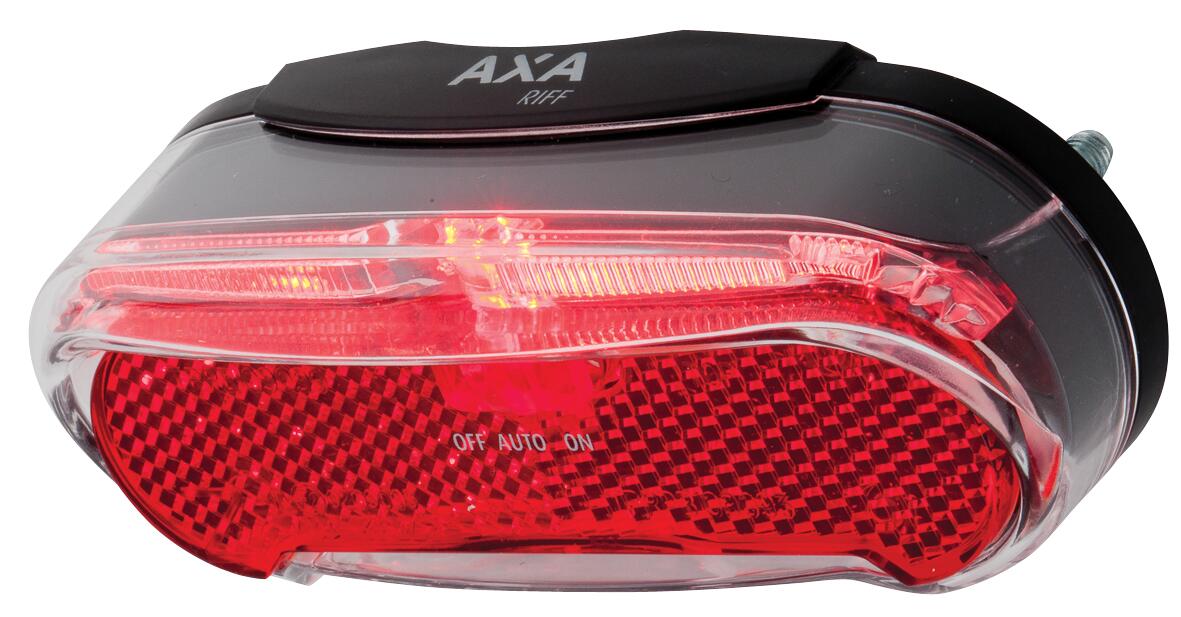 Feu arrière Axa Riff à piles, LED et guide de lumière, 50/80 mm 2/3