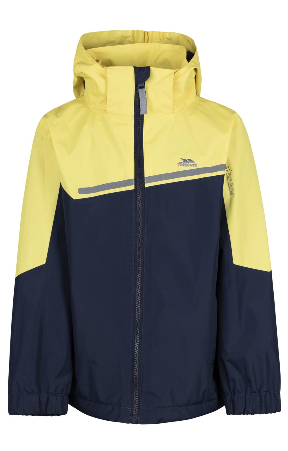 Trespass Giacca Impermeabile Bambini Submerged TP50 Antivento Cappuccio Rimovibile Strisce Riflettenti Blu
