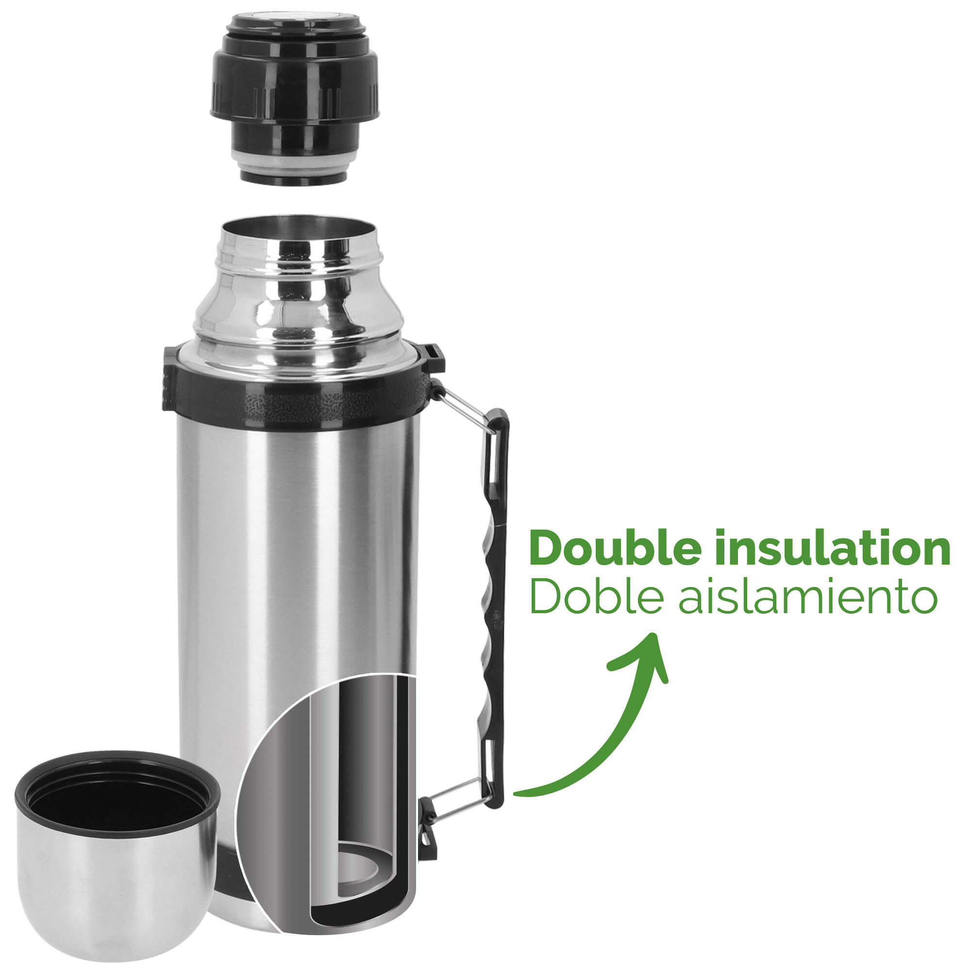 Bouteille isotherme noire de 750 ml en acier inoxydable avec bouchon 3/7