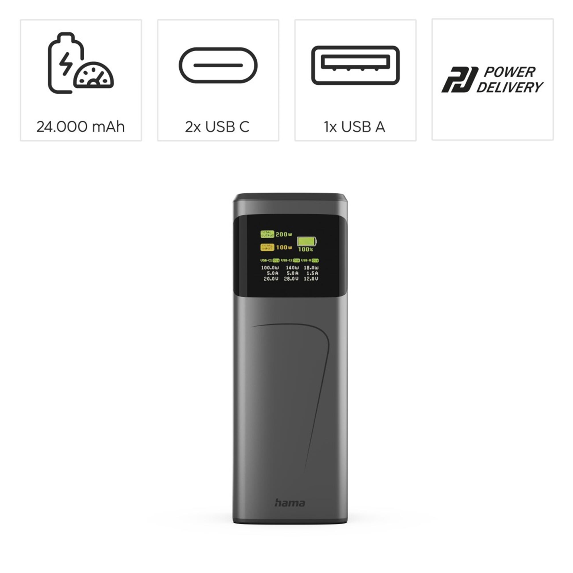 HAMA Power Pack High Power, 24000mAh, 2xUSB-C, USB-A 2/7