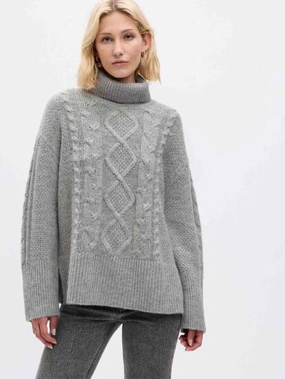 Pull col roulé femme Gap mélange laine gris