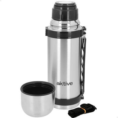 Aktive Bottiglia termica nera in acciaio inox da 1L con tappo