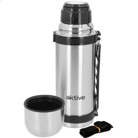 Aktive Bottiglia termica nera in acciaio inox da 1L con tappo