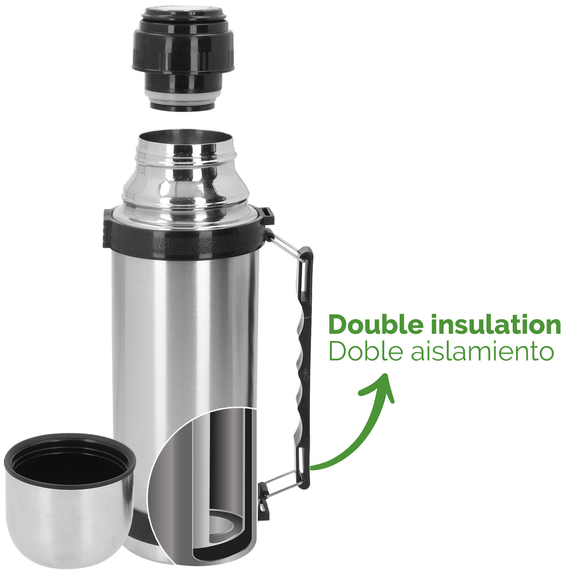 Aktive Bouteille isotherme noire 1 L en acier inoxydable avec bouchon 3/7