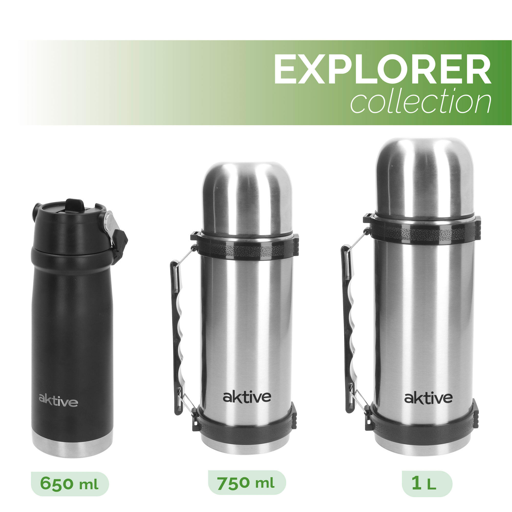 Aktive Bouteille isotherme noire 1 L en acier inoxydable avec bouchon 7/7