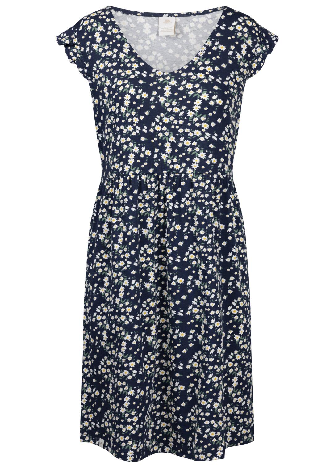 Robe courte en jersey imprimé col en V et manches à volants. 1/1