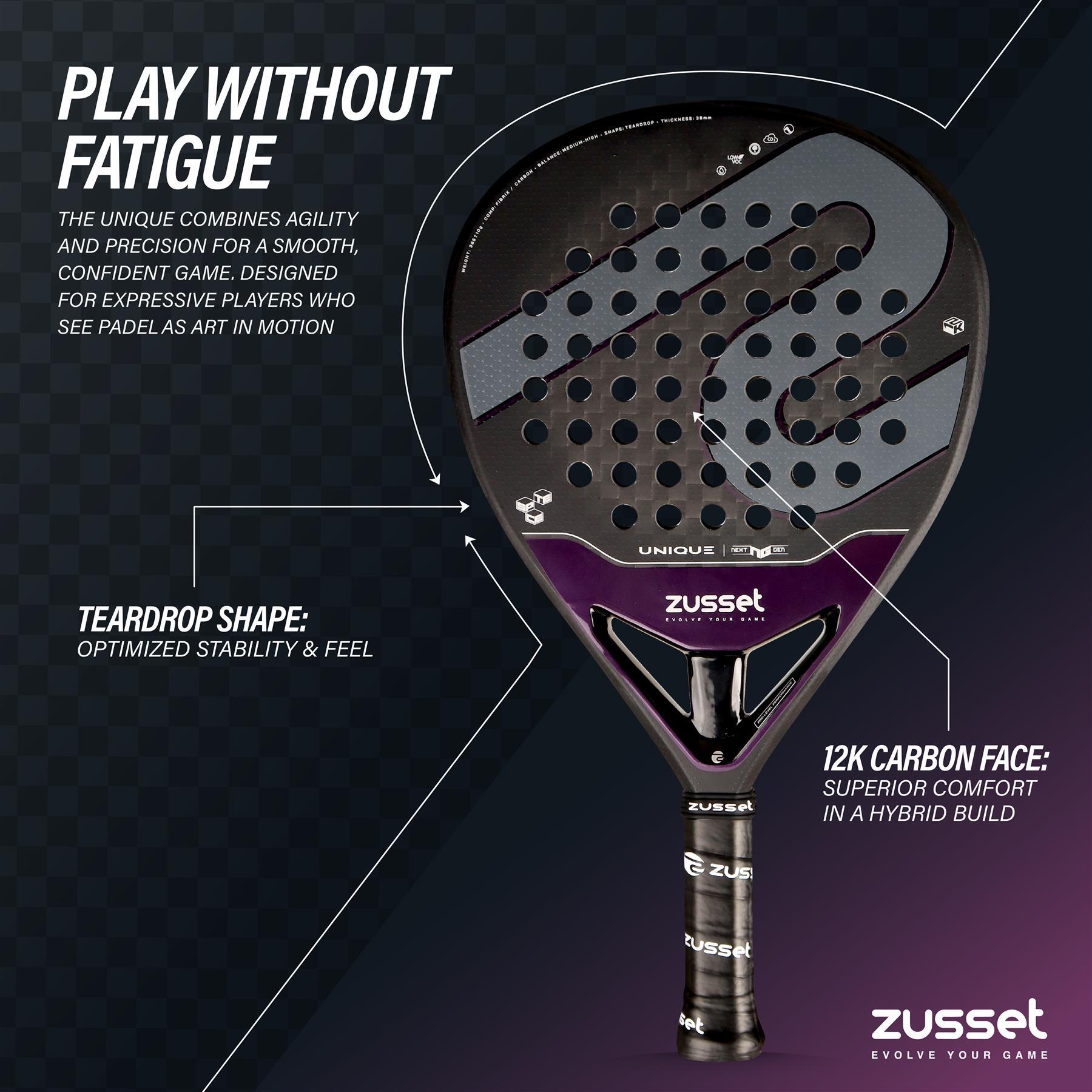 Raquete de padel UNIQUE 12K carbono, formato gota – equilíbrio médio-alto 6/7