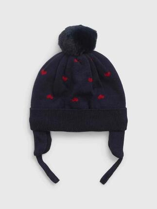 Bonnet bébé fille Gap avec pompon bleu foncé 12-18 mois