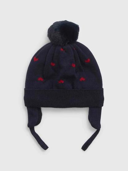 Bonnet bébé fille Gap avec pompon bleu foncé 12-18 mois