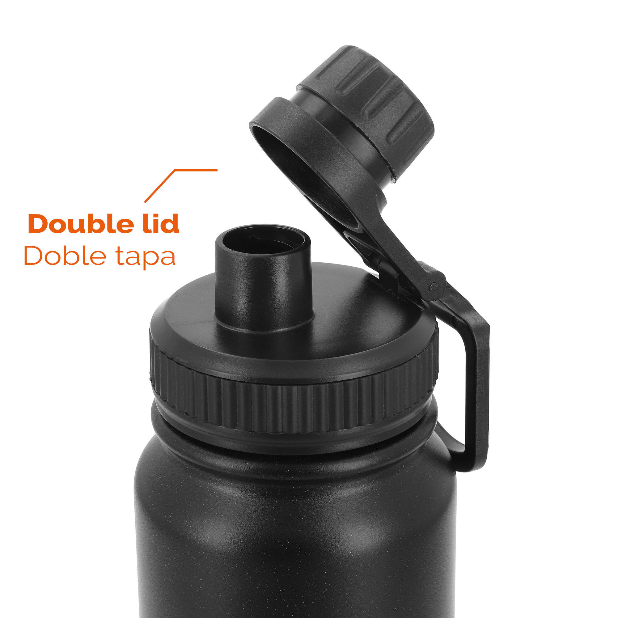 Aktive Garrafa térmica preta de aço inoxidável de 800 ml com tampa de rosca 6/7