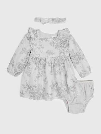 Robe imprimée bébé fille Gap gris 6-12 mois avec bandeau et culotte