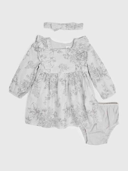 Robe imprimée bébé fille Gap gris 6-12 mois avec bandeau et culotte