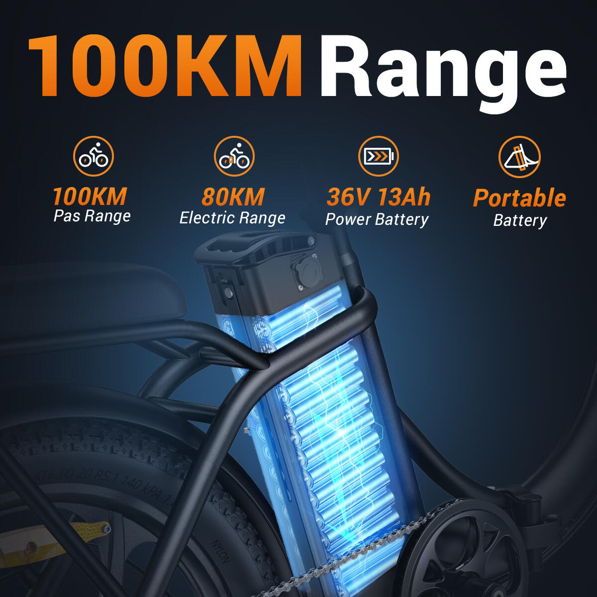 Bicicleta eléctrica HillMile, batería de 36 V y 13 Ah, autonomía de 100 km. 4/6