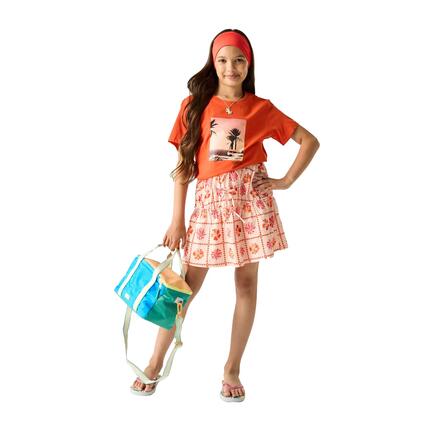 Tshirt Manches Courtes Motif/style Palmier BOSLEY Enfant (Rouge Orange Imprimé)
