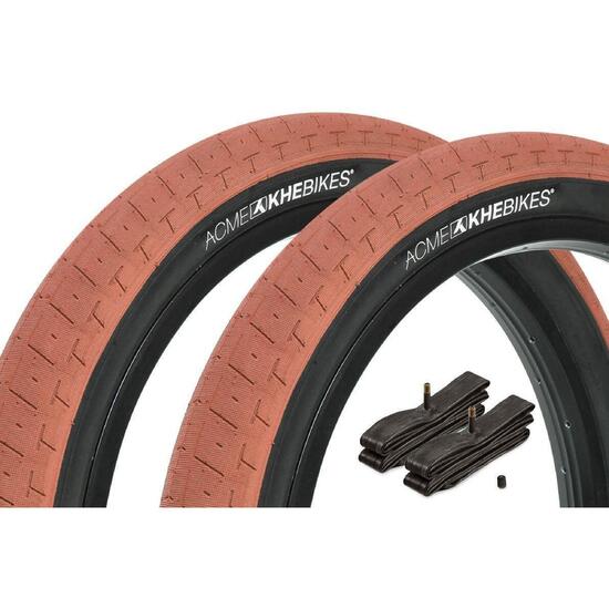 Zestaw opon BMX KHE ACME 20 cali x 2,40 cala brązowy + dętka AV