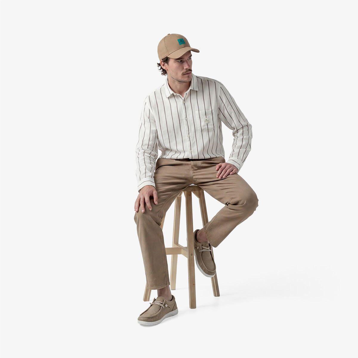 Camicia a maniche lunghe a righe larghe in cotone verde argilla 6/6